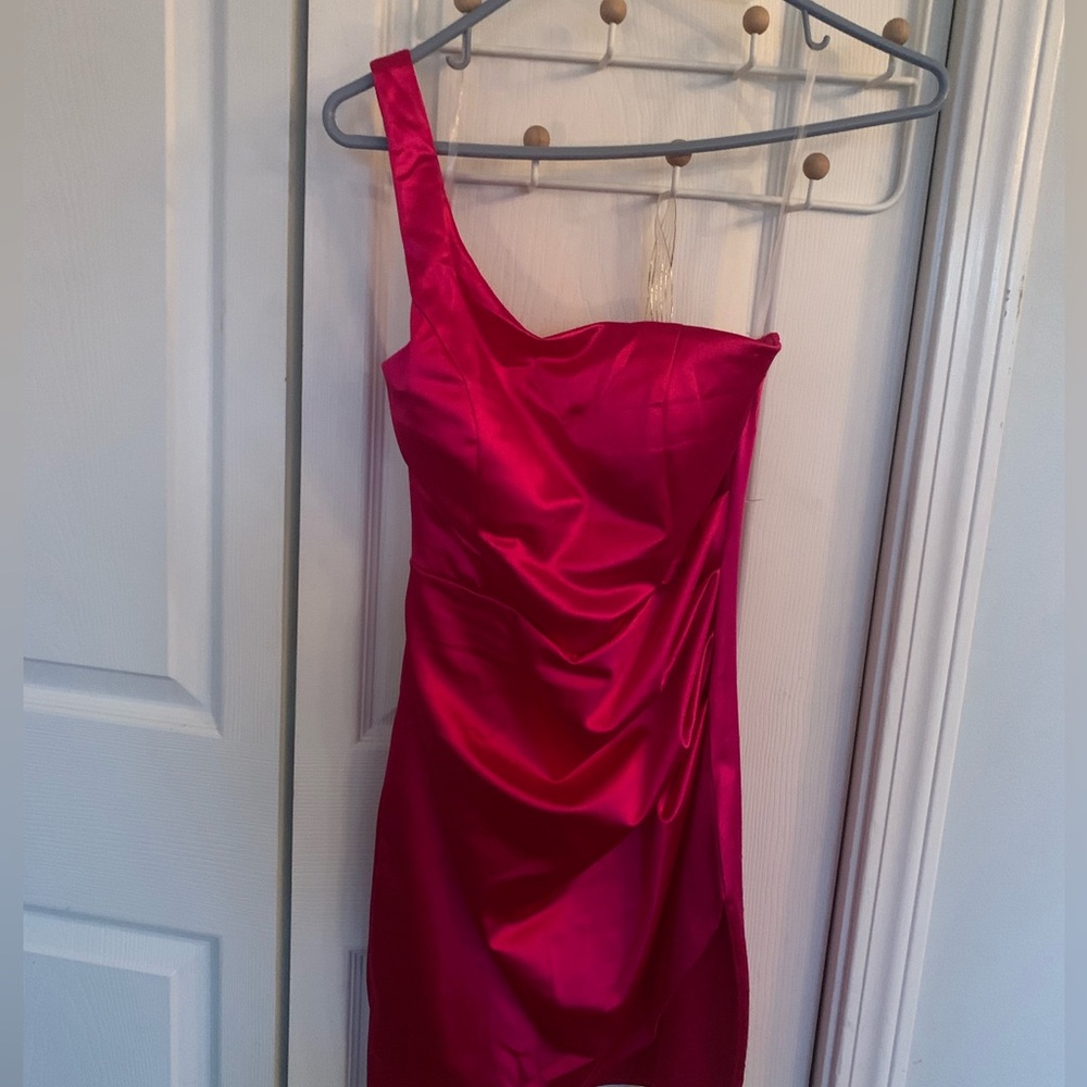 DRY GOODS Pink one shoulder mini dress